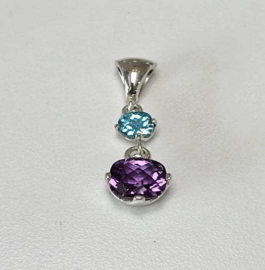 Amethyst Blue Topaz Checkerboard Cushion Cut Pendant in Sterling Silver