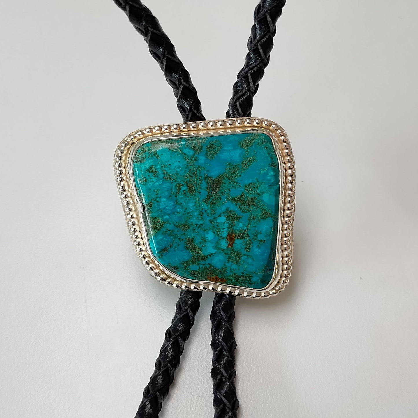 Blue Green Arizona Turquoise Bolo Tie Sterling Silver
