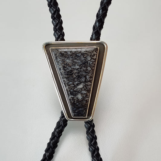 Black Dinosaur Bone Bolo Tie Sterling Silver